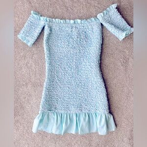 Petersyn Aqua plaid smocked Diana mini dress with detached sleeves